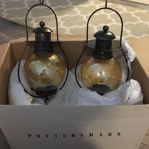 2 Pottery barn glass hanging tealight lanterns